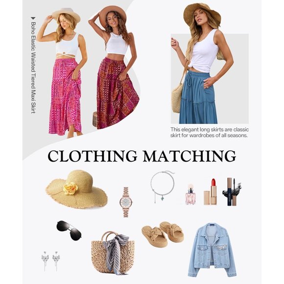 2024 Women's Summer Maxi Skirt - High Waist A-Line Boho Style with Pockets - Picture 5 of 5